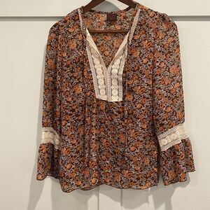 Western Festival Tunic Top Women Small Lace Bloom Tassels Prairie Cottage Boho